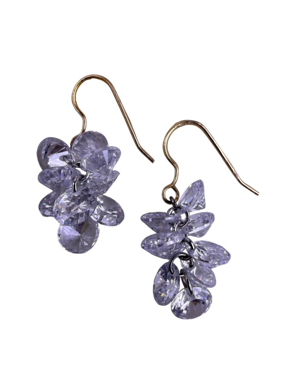 Mini Crystal Cluster Womens Dangle Earrings Lavender Tone Gold Hook